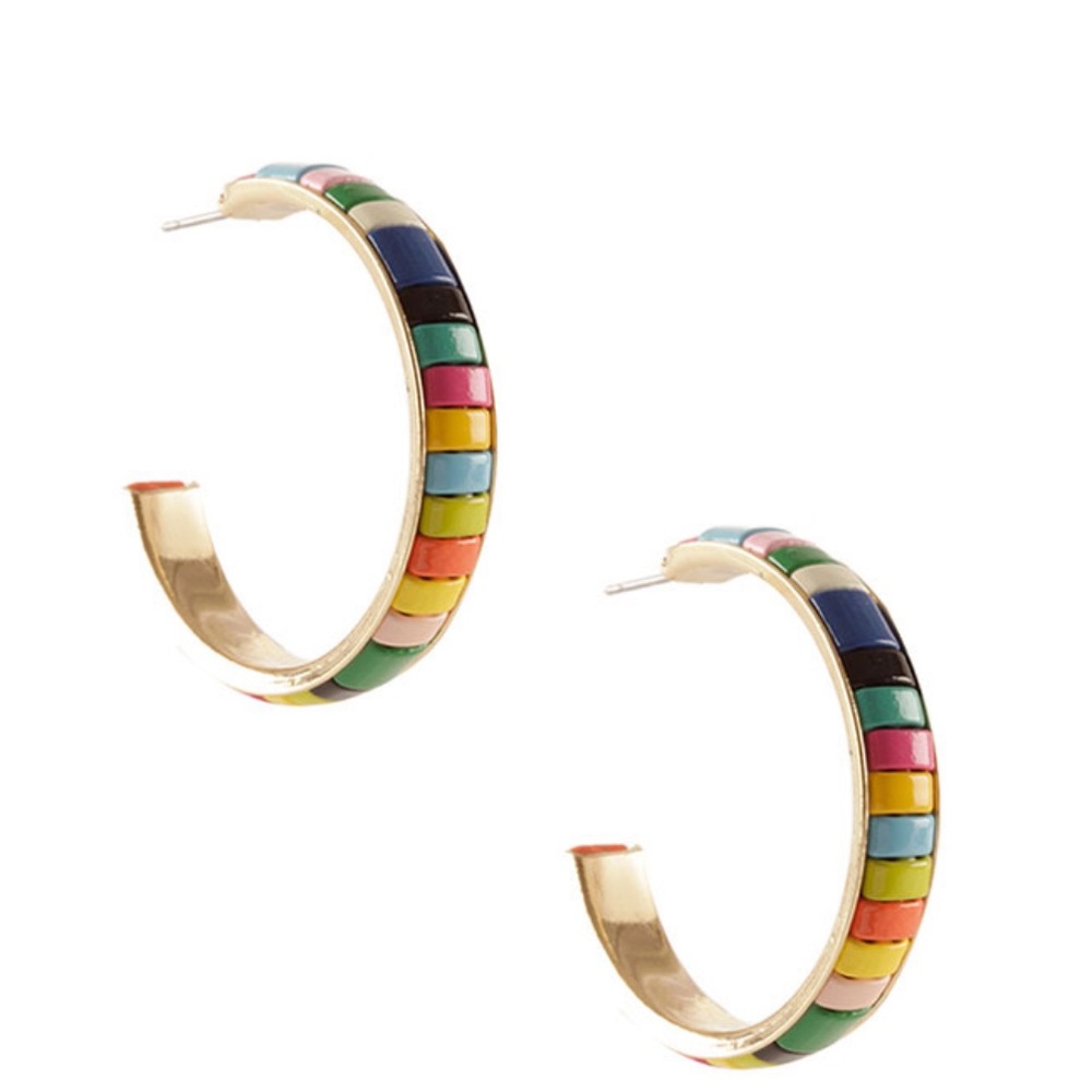 Color Coating Metal Block Hoop Earring
